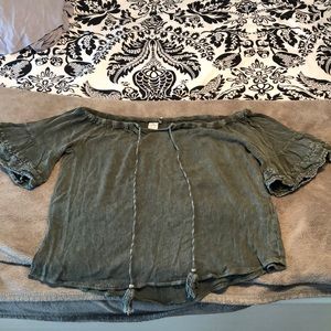 Off the shoulder green top